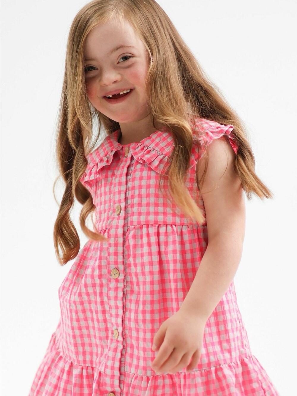 Zara Pink and Grey Gingham Button-Front Girl's Dress